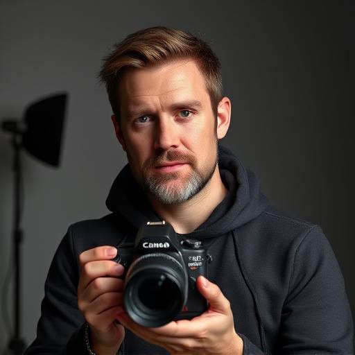 Ben Carter, Senior Photographer at Lumiere Lens Studio, holding a camera