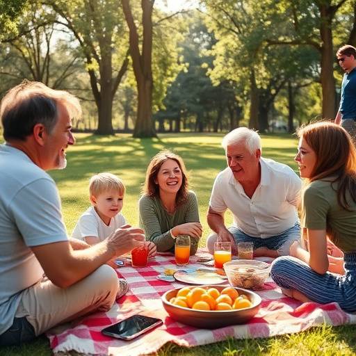 Lifestyle photograph of a family enjoying a picnic in a park