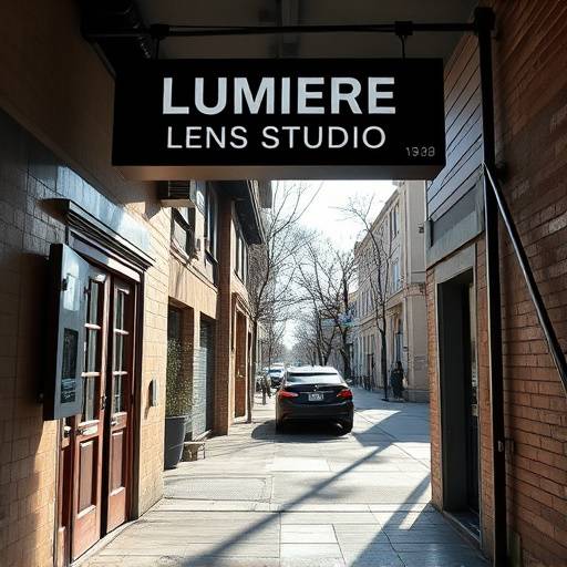 Photography studio entrance with Lumiere Lens Studio signage
